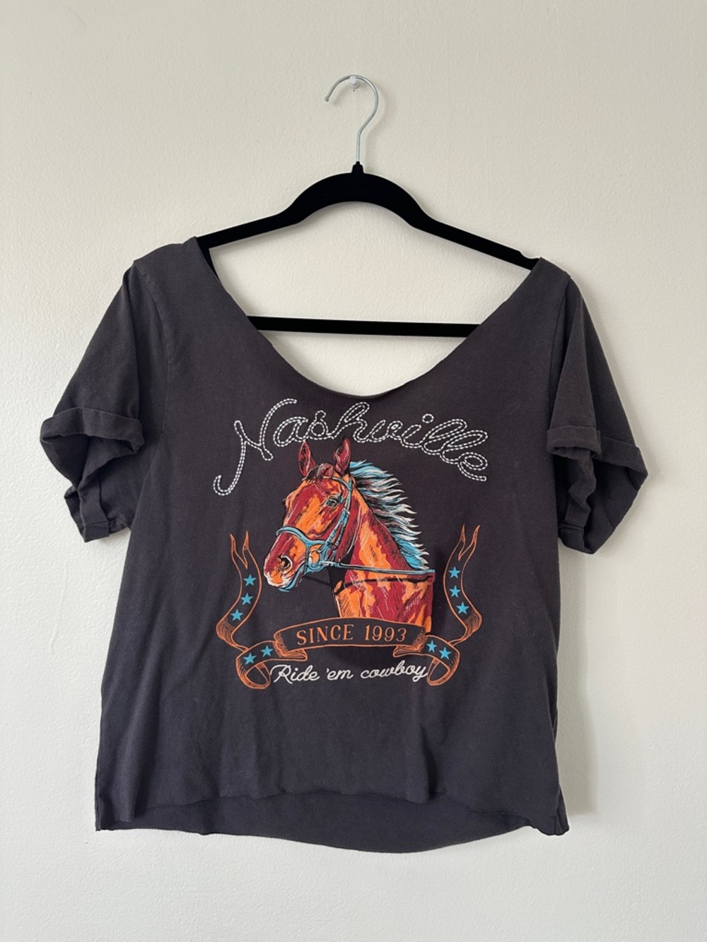 Nashville Horse Graphic Tee - Black with Orange & Blue Horse